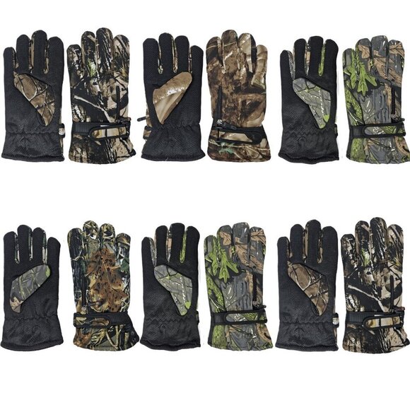 Men Winter Ski Gloves Waterproof, Zipper Pocket, Forest Hunting Camo Snow 6-PACK - Picture 1 of 2
